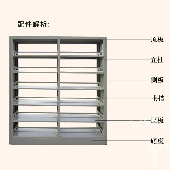 全鋼結(jié)構(gòu)雙柱雙面式書架分解圖